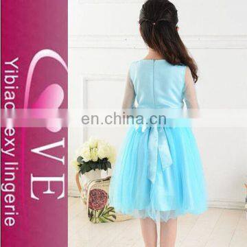 2015 high quality blue mesh baby girl party dress kids fancy dress