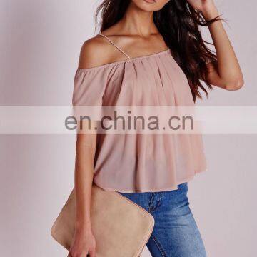 Latest Cold Shoulder Strappy Pleated Top