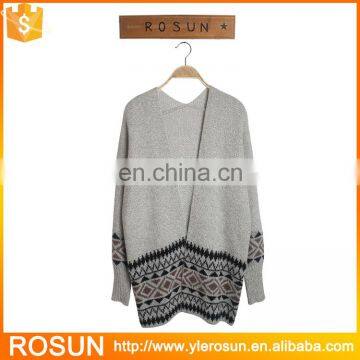 Elegant Light Gray Color Bottonless Knitted Women Sweater Cardigan