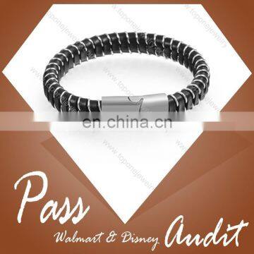 Wholesale plain leather stainless steel bracelet with silver clasp