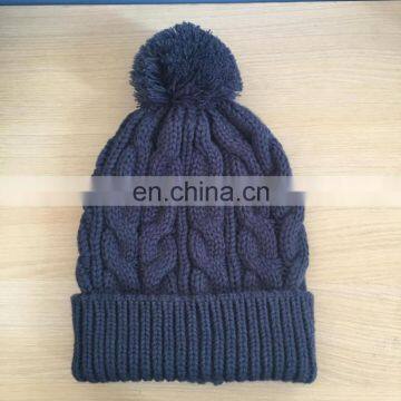 girl's fashional knitted cable beanies manufacturers beanie hat with top ball