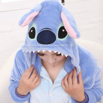 Stitch Doll Cartoon Flannel Conjoined Polyester Pajamas