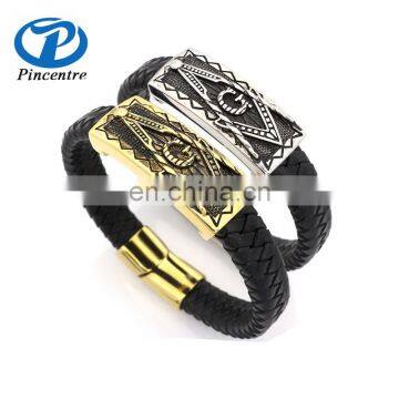 custom cheap manly blank genuine leather masonic bracelets