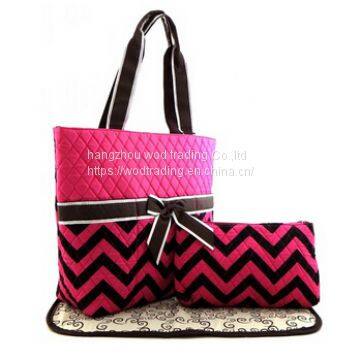 chevron printed diaper bag set with waterproof fabric