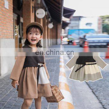 6537/England Style Fashion Kids Clothing Baby Girls' Casual Dresses Color Blocking Baby-doll Dress