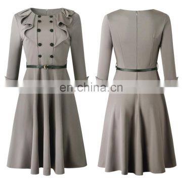 LAITE D2117 Autumn Women Splicing Casual Dresses Women Plus Size Dresses With Belt photo-6