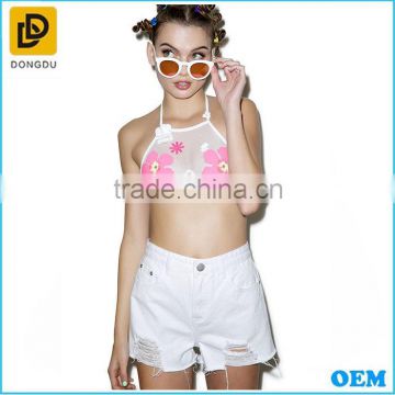 High waist sexy white denim shorts for gilrs