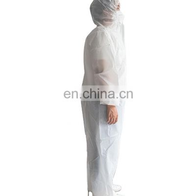 Disposable Protective Cloth with Hood PP Coverall  Elastic Cuffs Front Zipper