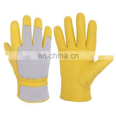 HANDLANDY yellow Whole grain goat skin palm ladies gardening gloves  working glove safety gloves guantes