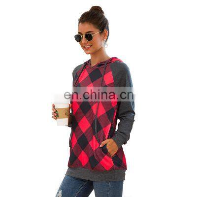 Whol Women Casual Long Sleeve Hoodies Jumper Tops Ladies Sweatshirt Pullover Blouse Plaid Fleece Hoodie Plaid Hooded Sweatshirt