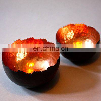 round black inside copper finished tea light bowl