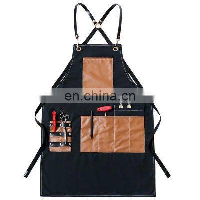Satisfaction Guaranteed Hair Dresser Stylist Men Korean Black Custom Salon Canvas Barber Apron photo-3