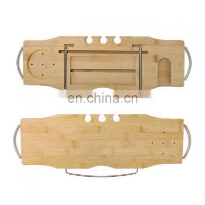 Bathroom Extendable Bamboo Extending Bathtub Caddy Adjustable Bath Tub Tray Rack With Towel Rack photo-5