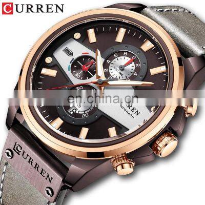 CURREN 8394 New Man Quartz Watches Wristwatches  Business Clock Male Chronograph watch with leather