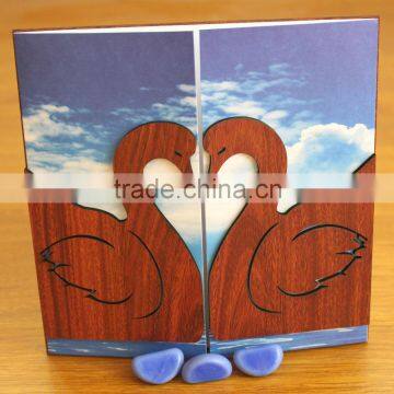 High Quality Elegant Royal Blue Gate Fold Wooden Wedding Invitations