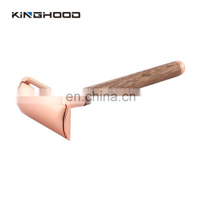 Rose Gold Double Edge Shaving Safety Razors walnut Wood Shaving Safety Shaver