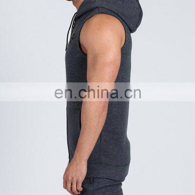 Manufacturer Wholesale Custom Embroidery Logo Cotton Men Full Zip up Blank Gym Fitness Sleeveless Hoodie With Pockets photo-4