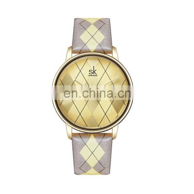 SHENGKE Casual Stylish Watch PU Leather Band Two-tone Colors Dial Strap Beauty Woman Japan Quartz Watches Gift K0121L