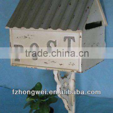 Hongwei Handmade Vintage Antique White Wooden Post Box/Mailbox/Letter Box for Home&Garden Decor,Free Standing or Wall Mounted