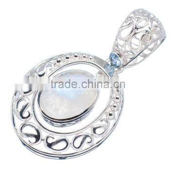 925 SOLID STERLING FINE SILVER RAINBOW MOONSTONE PENDANT