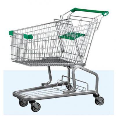 Carrito de supermercado de alambre de acero de alta calidad con 4 ruedas, carrito de compras de metal para tiendas de comestibles