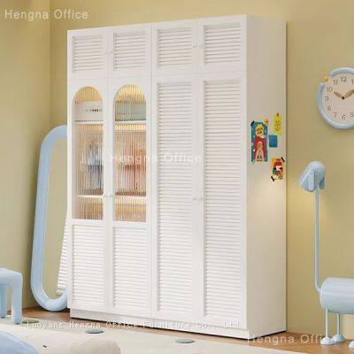 Premium Arched Glass Door Metal Wardrobe MWG089 | Fluted Steel Doors & Anti-Tipping Design | Modular Closet System for Showrooms & Guest Rooms