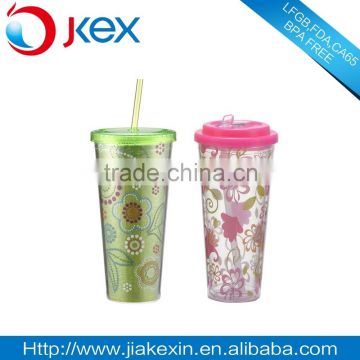 24OZ plastic colored water tumblers with straw drinking