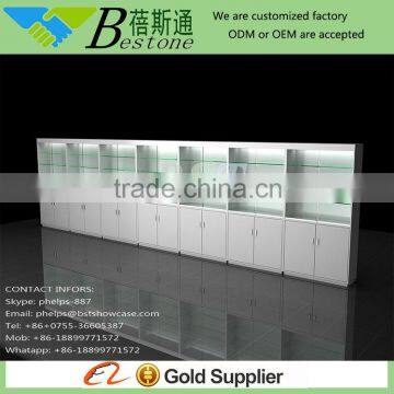 Tempered wooden glass wall shelf for shop