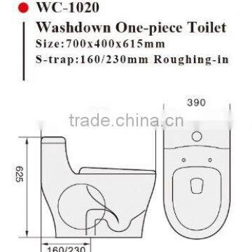 WC-1020 One-Piece S-Trap Toilet With Geberit or R&T Flush Valve & Soft Closer Seat Cover Ramp Down, Water Closet Toilet Bowl photo-2