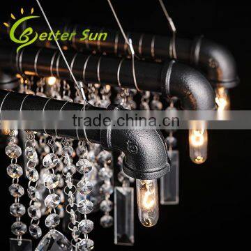 Industrial Style Crystal Water Pipe Pendant Light Fixture for Bar