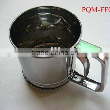 Durability passing FDA 9.8* 11 cm hand pressing stainless steel flour sifter with 1 lays meshes 001D