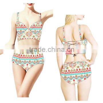 Hot Summer Beach Girl Underwear Swimwear, Seaside Print Colorful Women Bikini, Sexy Back Strape Swimsuit photo-6
