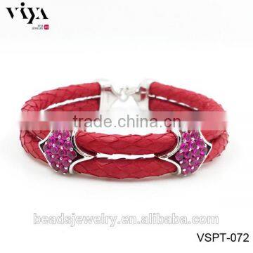 2016 Fashion Silver Plated Black Colors Genuine Leather Bracelet Custom Men Yellow Python Leather photo-2