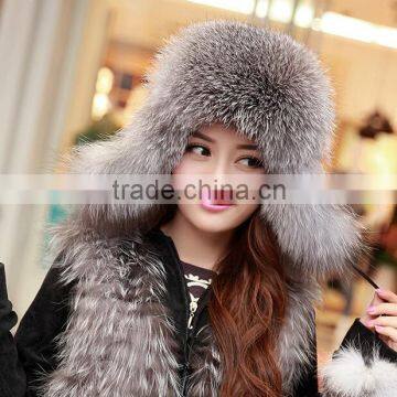 Popular Style Luxury Natural Color Real Silver Fox Fur Bomber Hats Unisexy Fox Fur Caps photo-2