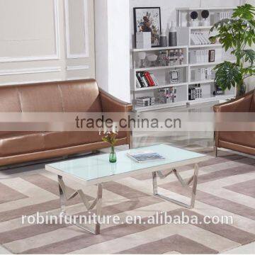 Living room RB-1509 Modern black stoving varnish rectangular tempered glass coffee table with stainless steel tea table