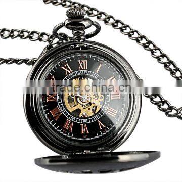 Men Black Antique Skeleton Mechanical Pocket Watch WP116