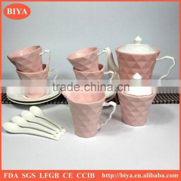 2016 color mud soil porcelain ware ceramic tea cups and coffee pot & kettle with cups sugar pot and milk pot set