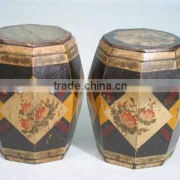 Chinese antique colorful wooden drum stool