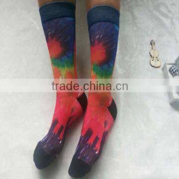 Polyester high quality vivid photo colored tie dye custom sublimation socks blank