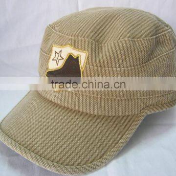 Cotton plaid military cap with embroidery logo