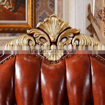 Luxury Classical French Italian European Antique Style Carved Rubber Solid Wood Frame Artistic Red Brown Leather Sofa Set Quality Choice photo-4