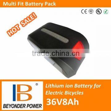 Rear carrier high quality li ion 36V8Ah/10ah battery made by 3.7v rechargeable battery