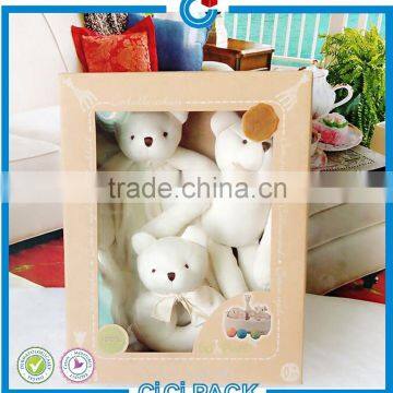 Custom Cardboard bear doll paper packaging box with clear plastic window