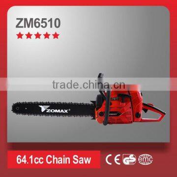 power tools 64.1cc 3.3kW 2 stroke ZM6510 chainsaw price forced air cooling system
