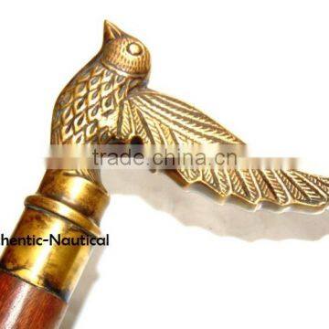 NAUTICAL DECOR ANTIQUE BRASS FINISHING BIRD HANDLE WALKING CANES-DECORATIVE WALKING CANES Wk1176 photo-4