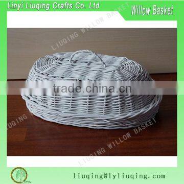 White Vintage Wicker Bread basket Fruit picnic storage baskets tray plate with lid