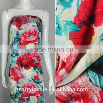 polyester/cotton peony printed fabric for high quality women's wear