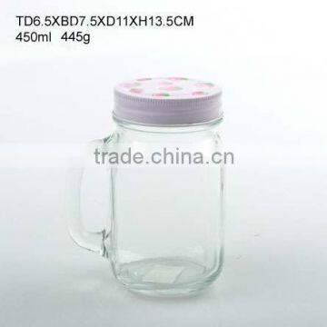 wholesale square glass bottle for juice with mental lid and handle