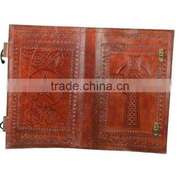 Celtic Embossed Leather Cover With Beautifully Two C Lock Chestnut Brown photo-4