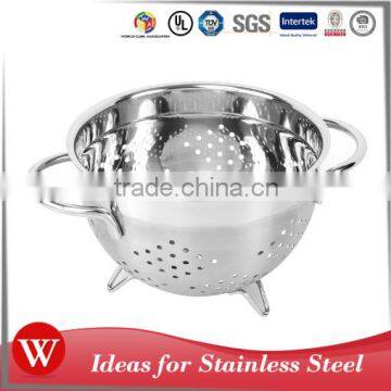 Stainless steel colander with wire handles and feet